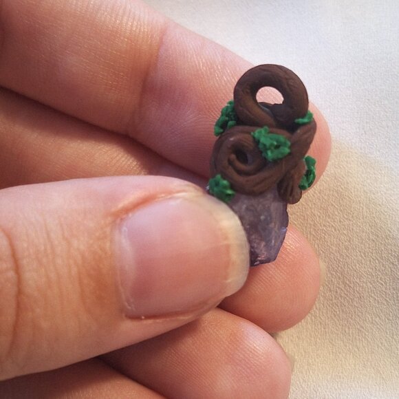 Artisan Handmade Amethyst Point Polymer Clay Branches Pendant - Picture 8 of 8